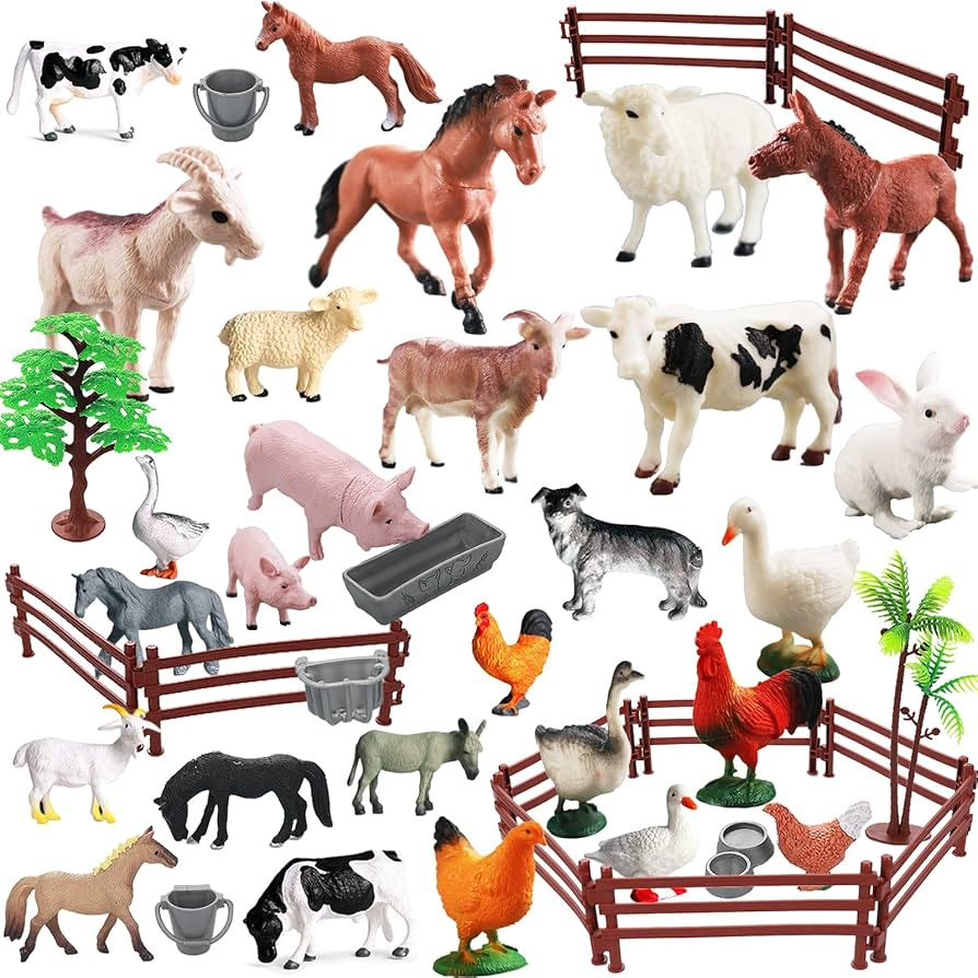 Realistic Farm Animal Figures Toys, 44 Pcs Plastic Farm Figurines Playset Includes Fences Mini Fa... | Amazon (US)
