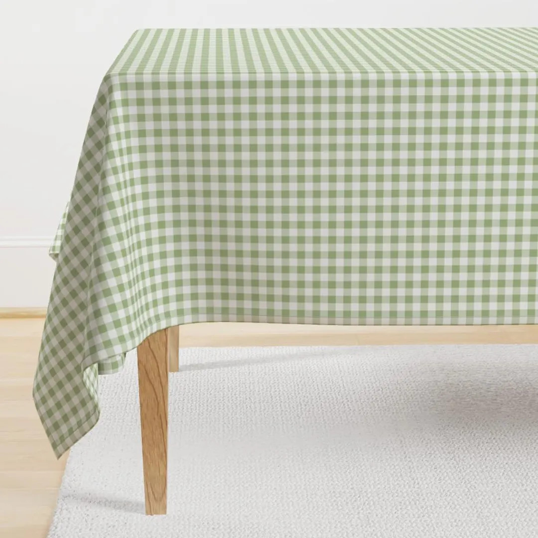 Green Gingham Tablecloth - Basil Gingham by Lilyoake - Sage Green Plaid Garden Tartan Small Scale... | Etsy (US)