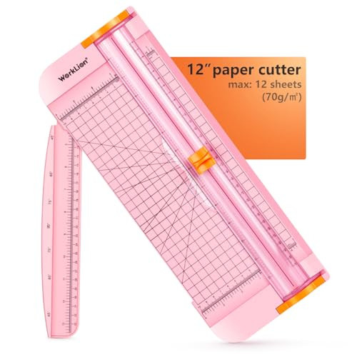 WORKLION Straight Paper Cutter For crafting – Pink 12 Inch Paper Trimmer With Security Safeguard and Side Ruler, Perfect for Cardstock, Coupon,Photos and Crafting Paper. | Amazon (US)