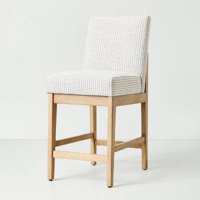 Upholstered Natural Wood Slipper Counter Stool Microstripe - Hearth & Hand™ with Magnolia | Target