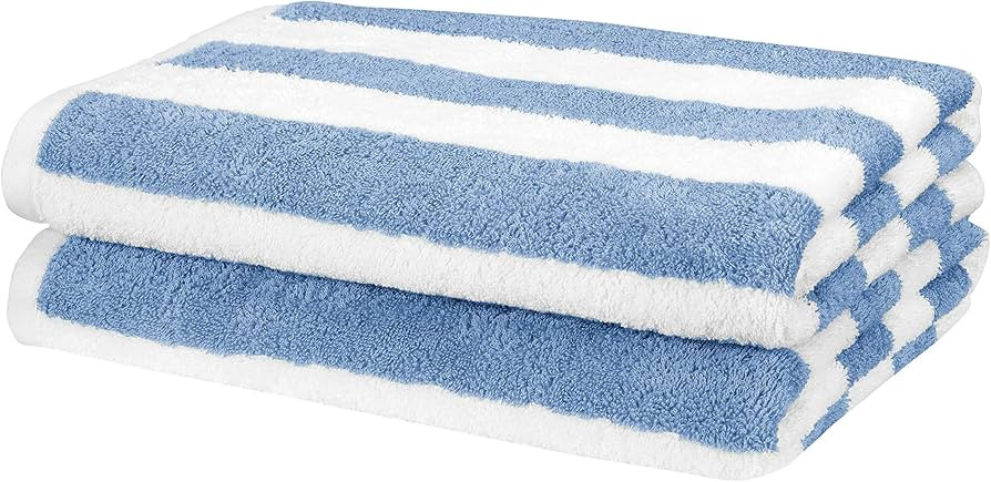 Amazon Basics Cabana Stripe Beach Towel, 2-Pack, Sky Blue, 60" x 30" | Amazon (US)