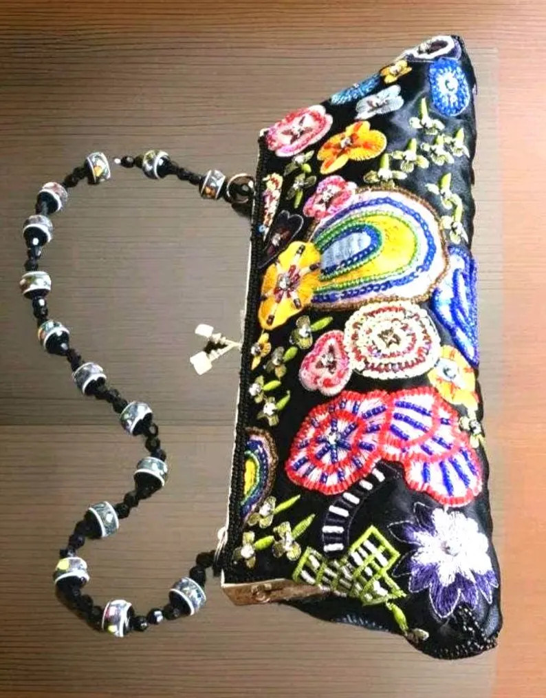 Elegant Vintage Black Clutch | Satin Sequin Beaded Purse | Formal Prom Evening Bag | Classic Retr... | Etsy (US)