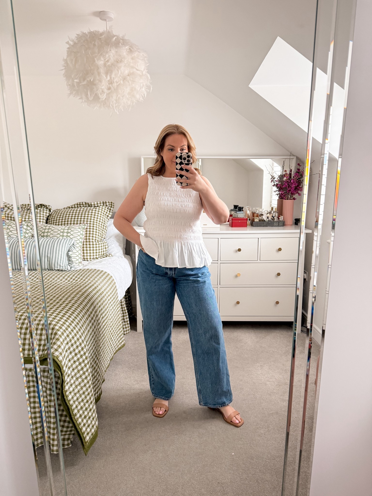 Spring outfit, midsize spring outfit, white top and jeans, peplum top 

#LTKspring #LTKuk #LTKmidsize