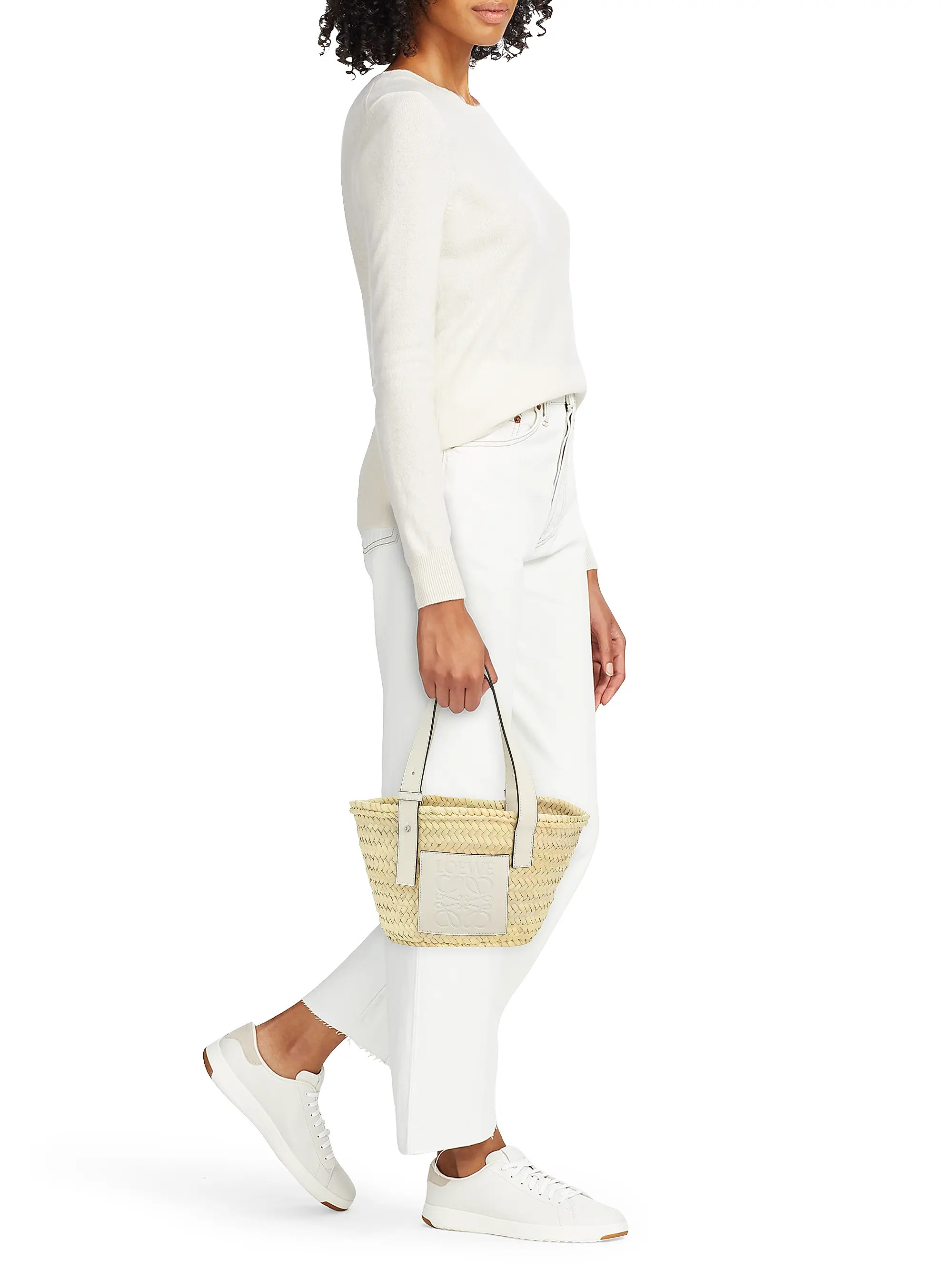 Small Leather-Trimmed Woven Basket Bag | Saks Fifth Avenue
