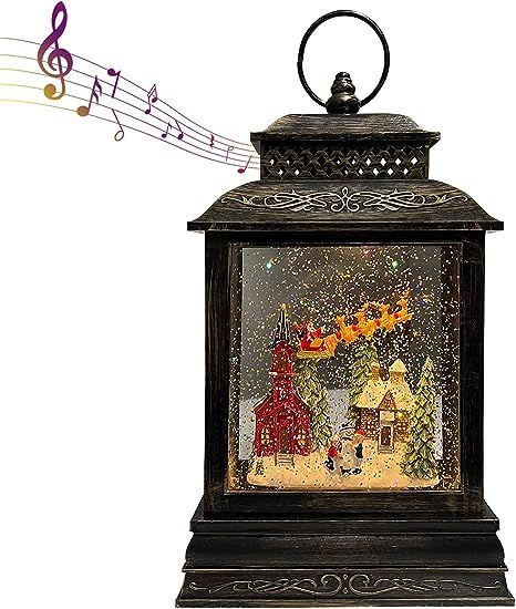 GOOSH Lighted Christmas Snow Globe Lantern Santa Rocking Chair Over The Town in Musical Decoratio... | Amazon (US)