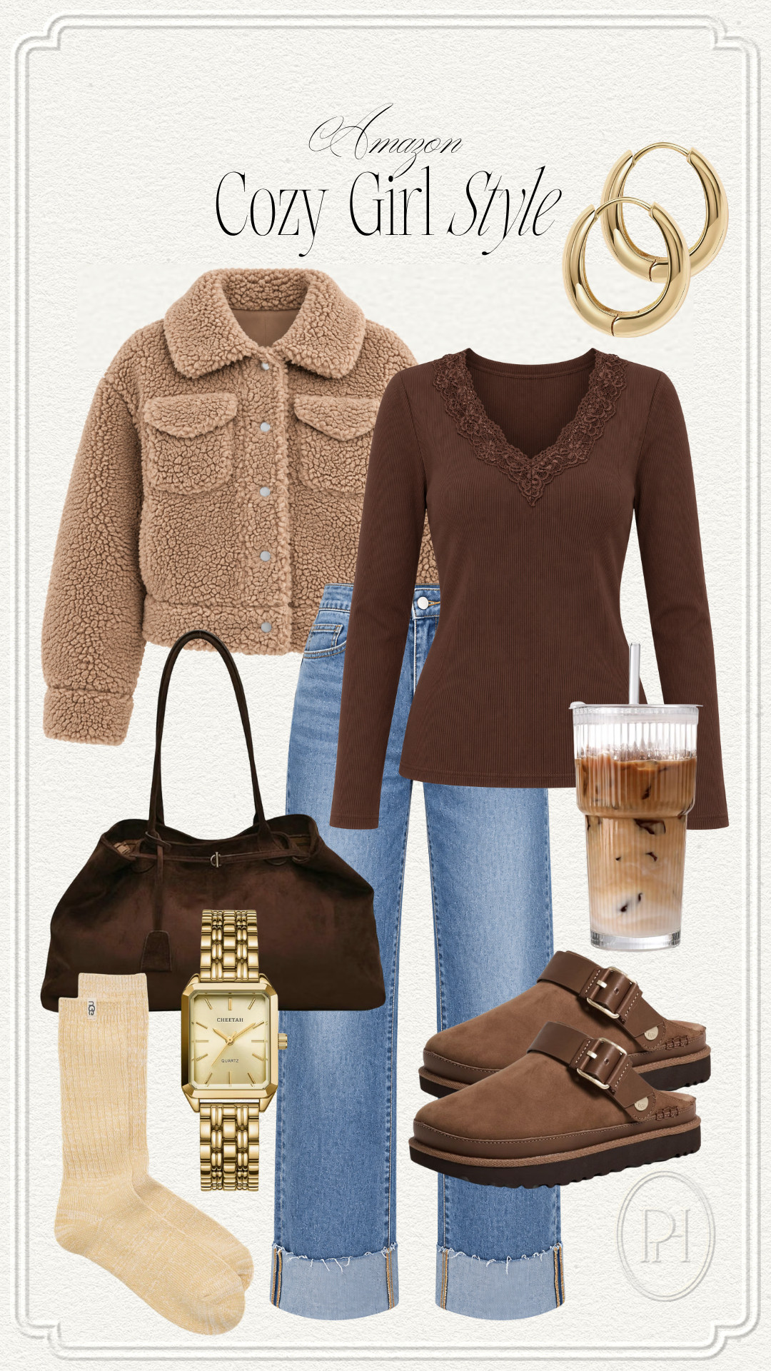 Amazon finds for the cozy girl's fall style!

Fall fashion, fall looks, fall outfit, fall style, cozy style, cozy outfit, casual outfit, mom style, mom looks, mom outfit, sherpa jacket, neutral jacket, fleece jacket, brown shirt, long sleeve shirt, fitted shirt, cuffed jeans, wide leg jeans, baggy jeans, wide leg denim, suede handbag, hobo handbag, chocolate brown handbag, brown UGG clogs, UGG slippers, tall socks, neutral socks, gold watch, gold earrings, hoop earrings, glass tumbler, iced coffee tumbler 

 #LTKgrwm #LTKootd #LTKmomlife