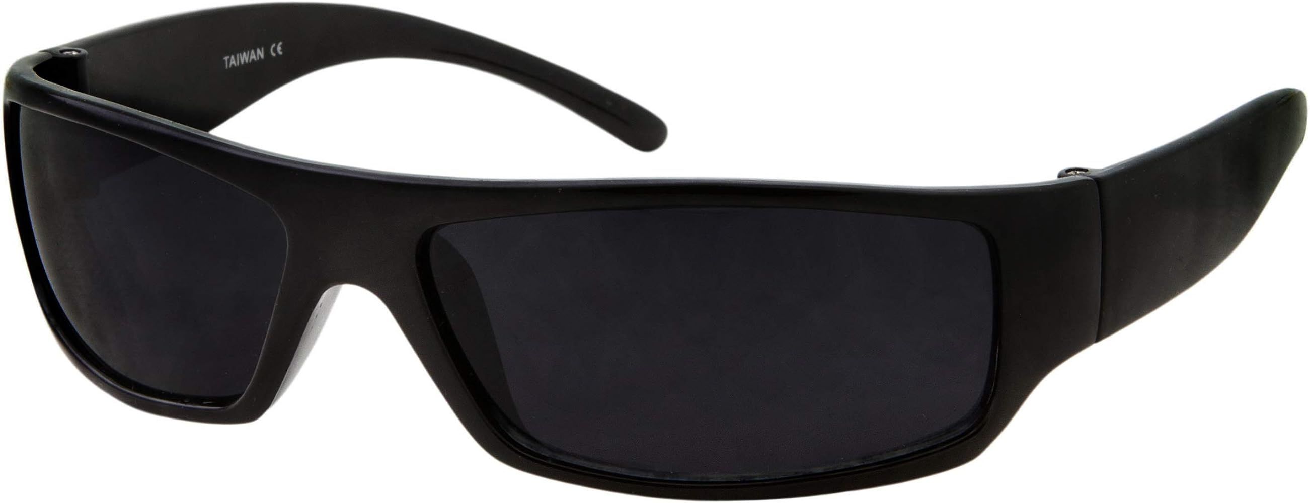 grinderPUNCH Mens Black Super Dark Sunglasses - Slim Wrap Around Gangster Style (Black) | Amazon (US)