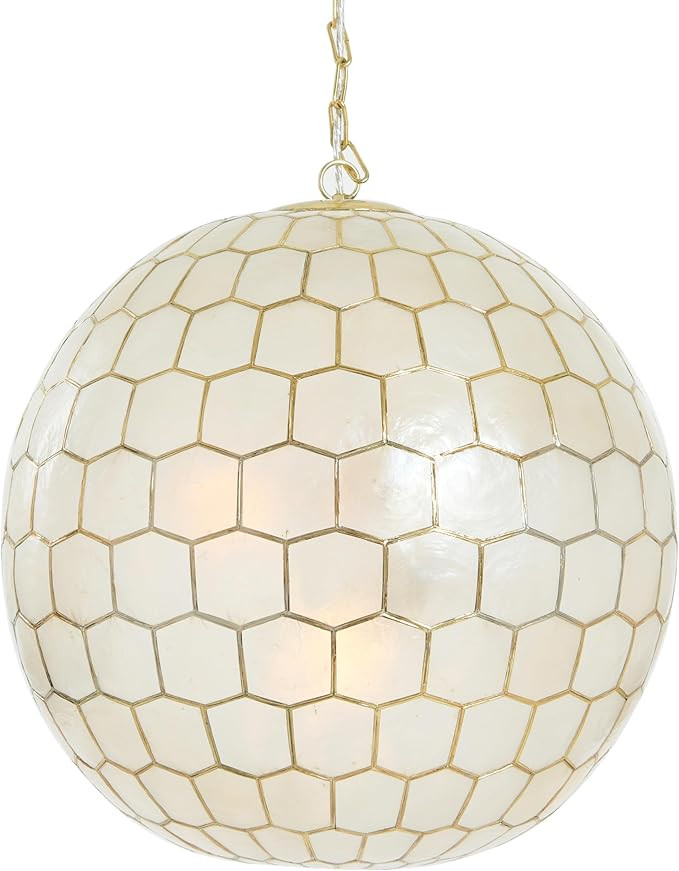 Creative Co-Op Capiz Honeycomb Globe Chandelier Pendant Light, Capiz White Seashells with Antique... | Amazon (US)