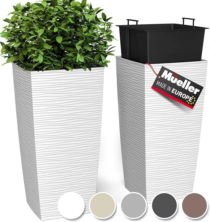 M-Resin Heavy Duty Tall Planter, Indoor/Outdoor Grande Plant, Tree, Flower Pot, 2-Piece Set, 24... | Amazon (US)