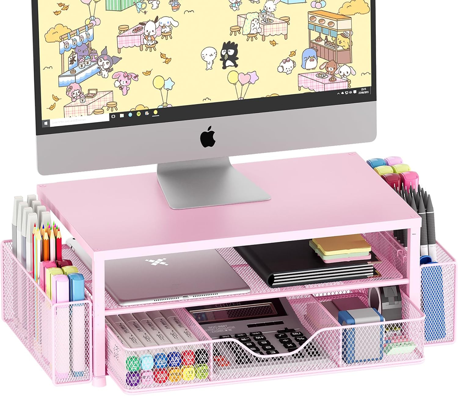 Desk Organizers and Accessories, 2-Tier Computer Monitor Stand Riser with Drawer and 2 Pen Holder... | Amazon (US)