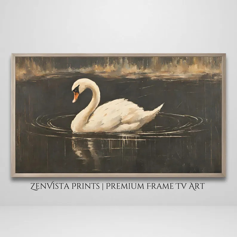 Moody Frame Tv Art Swan | Vintage Frame Tv Art Swan Painting | Farmhouse Frame Tv Art | Samsung L... | Etsy (US)