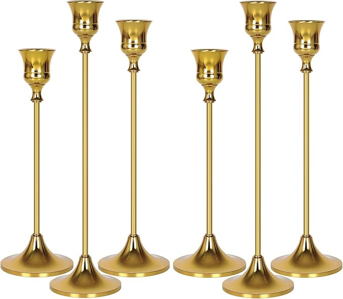 Gold Candlestick Holders - Taper Candle Holders Vintage Candlelight Dinner Metal Candlestick Hold... | Amazon (US)