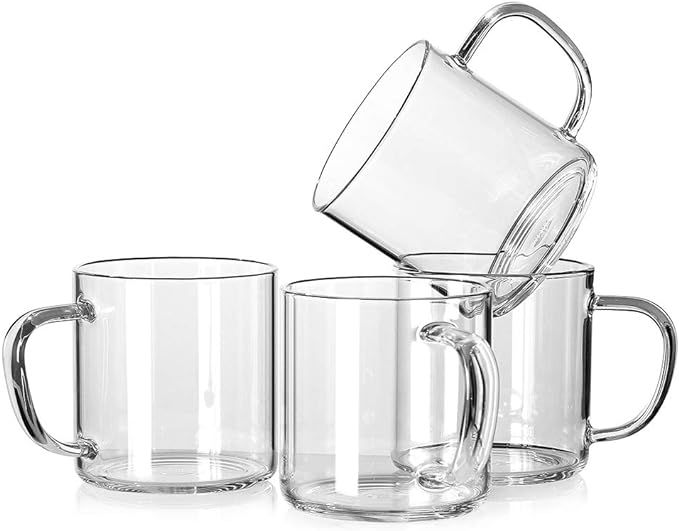 LUXU Glass Coffee Mugs Set of 4,Large Wide Mouth Mocha Hot Beverage Mugs(14oz),Clear Espresso Cup... | Amazon (US)