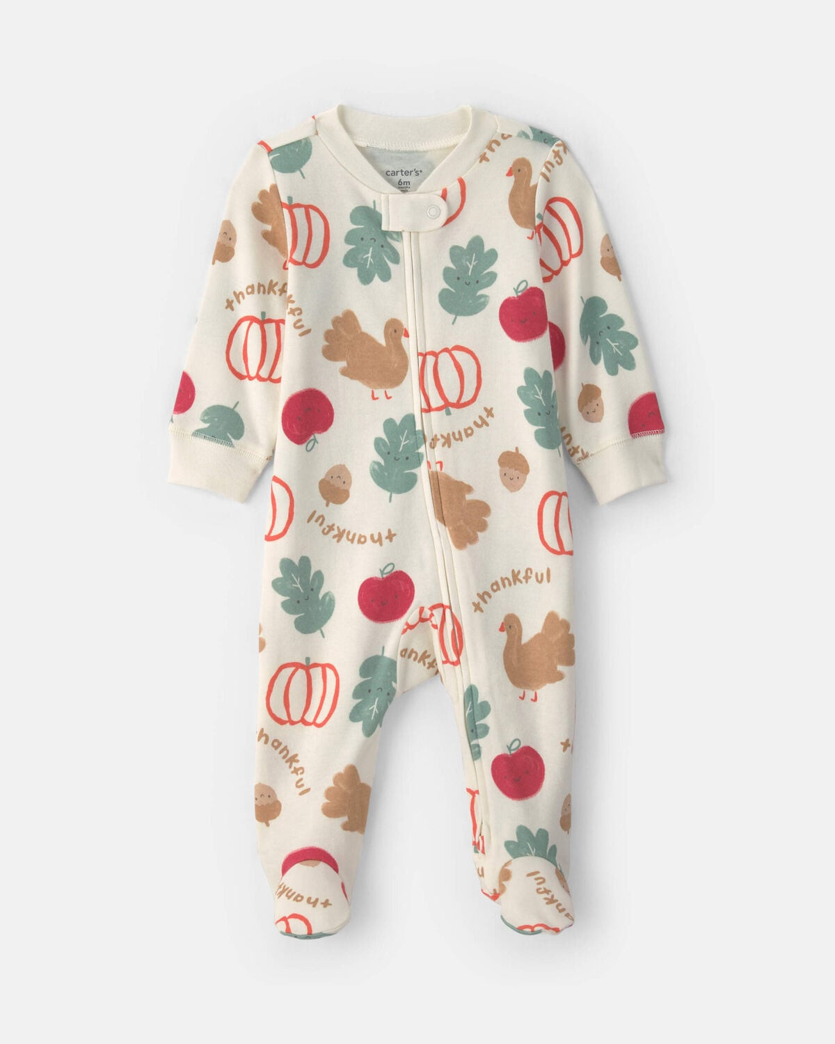 Baby Thanksgiving 100% Cotton 2-Way Zip Sleep & Play Pajamas - Cream | Carter's Inc
