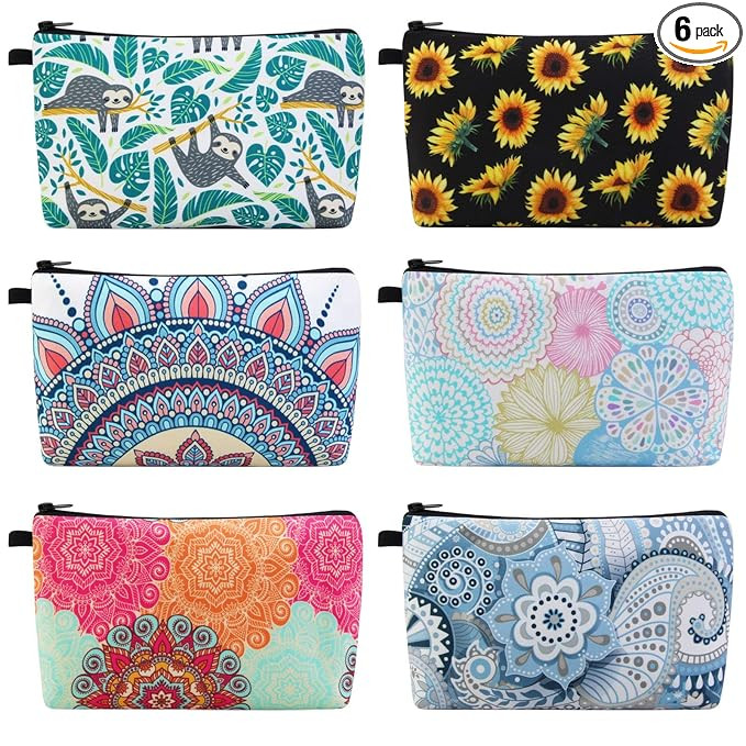 MAGEFY Makeup Bag 6 Styles Portable Travel Cosmetic Bag for Women Flower Patterns Zipper Pouch Sl... | Amazon (US)