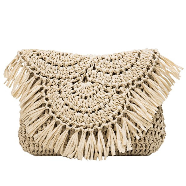 FunnyBeans Summer Women Tassels Straw Rattan Weave Shoulder Bag Flap Handbag (Beige) - Walmart.co... | Walmart (US)