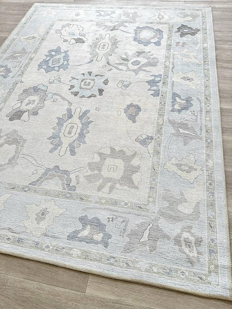 Cream Blue Oushak Rug, Modern, Vintage, Turkish, Eclectic, Floral, Pastel, Washable, Extra Large ... | Amazon (US)