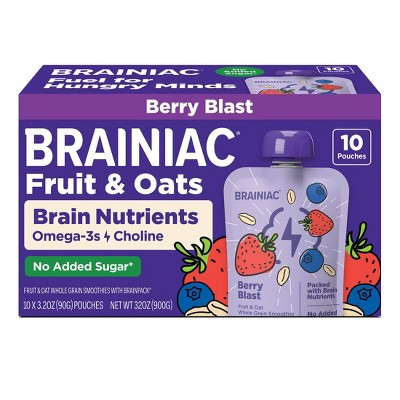 Brainiac Kids' Fruit & Oat Berry Blast Smoothie Pouches - 32oz/10ct | Target