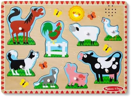 Melissa & Doug Farm Animals Sound Puzzle - Wooden Peg Puzzle with Sound Effects (8 pcs) | Amazon (US)