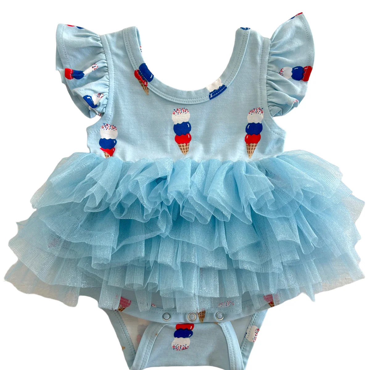 Ruffle Sleeve Tutu Bodysuit, Blue Ice Cream | SpearmintLOVE