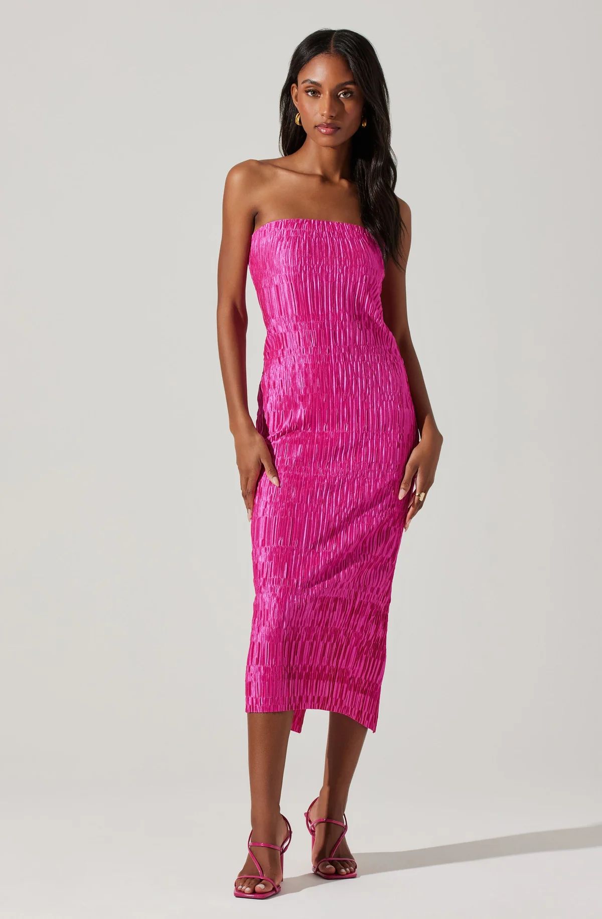 Reine Strapless Plisse Midi Dress | ASTR The Label (US)