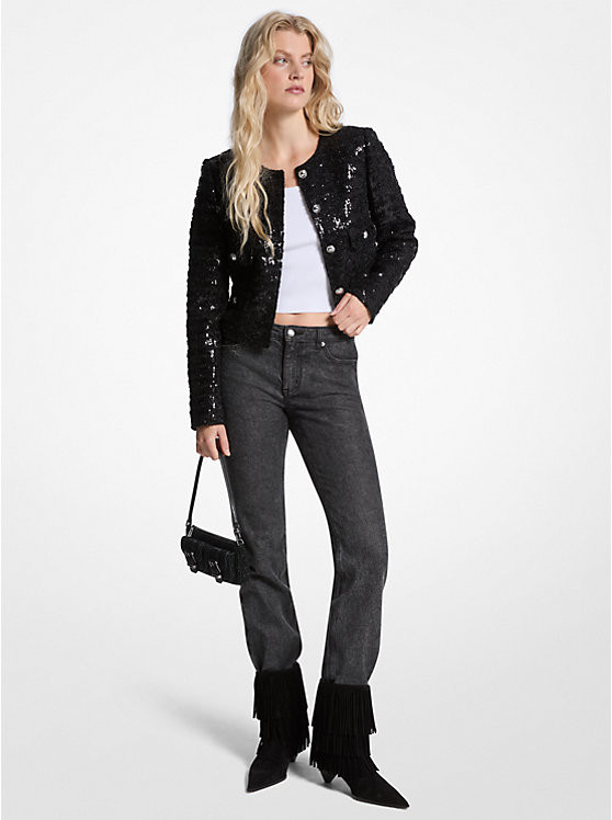 Sequined Tweed Cropped Jacket | Michael Kors US
