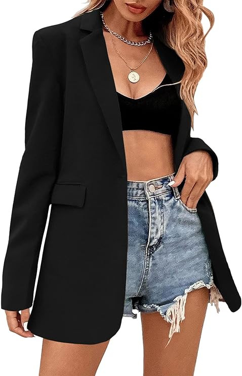 Febriajuce Women's Casual Long Sleeve Lapel Oversized Button Work Office Blazer Suit Jacket | Amazon (US)