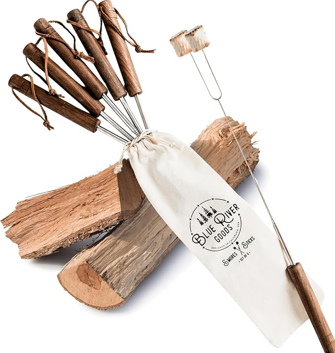 Smores Sticks | Set of 6 Marshmallow Roasting Sticks | Extendable Stainless Steel w/Walnut Handle... | Amazon (US)