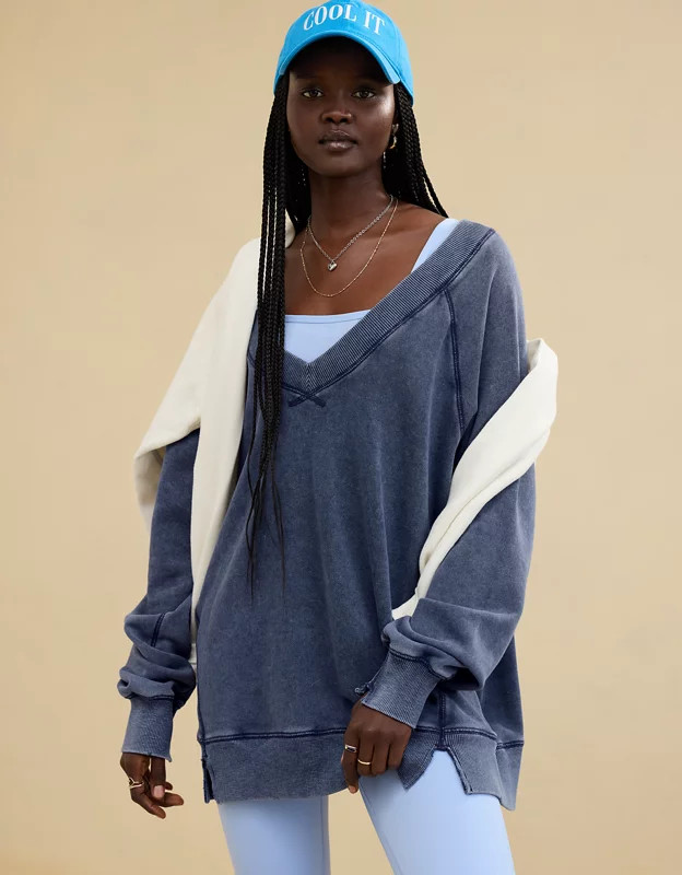 Aerie Downtime V-Neck Sweatshirt | American Eagle Outfitters (US & CA)