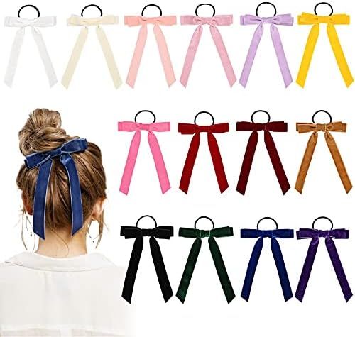 14PCS Bow Hair Ties Velvet Elastics Hair Bands for Thick Hair Bow Scrunchies Hair Rope Tie for Women | Amazon (US)