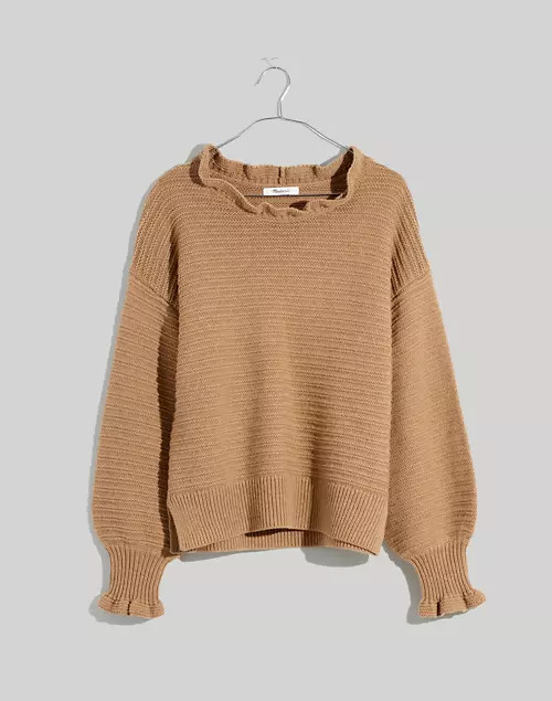 Ruffle-Neck Pullover Sweater in Cotton-Merino Yarn | Madewell