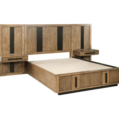 Queen Bed With Nightstands, Ash Brown Wood, Vertical On Wall Panels, Metal Glides For Drawer Operation, Ideal Transitional Bedroom Decor Modern Finish | Wayfair North America