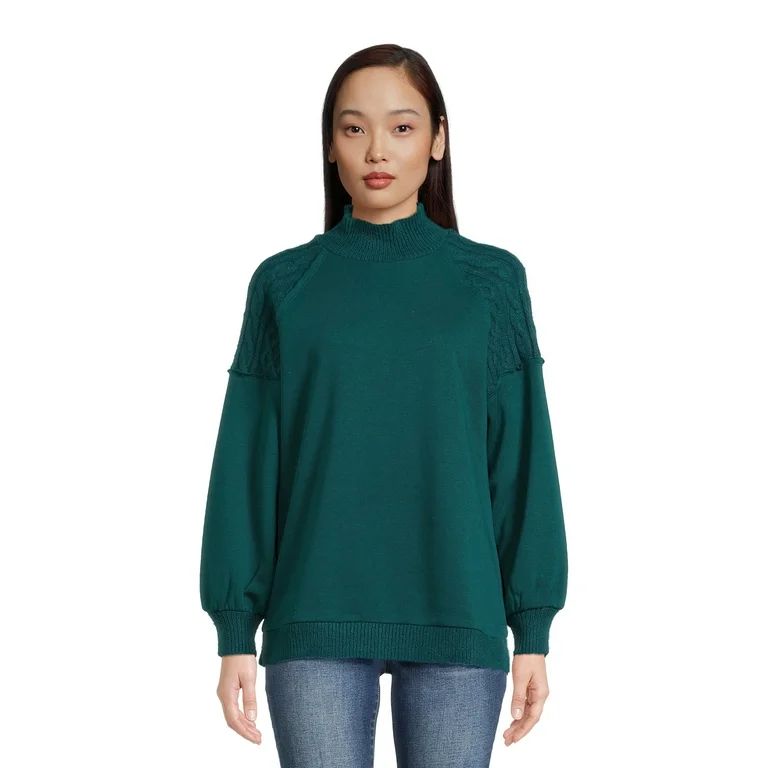 Time and Tru Women's Mixed Media Mock Neck Top | Walmart (US)