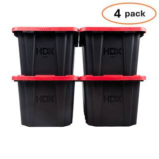HDX 27 Gal. Tough Storage Tote in Black with Red Lid (4-Pack) 999-HDX-27G-R4 - The Home Depot | The Home Depot