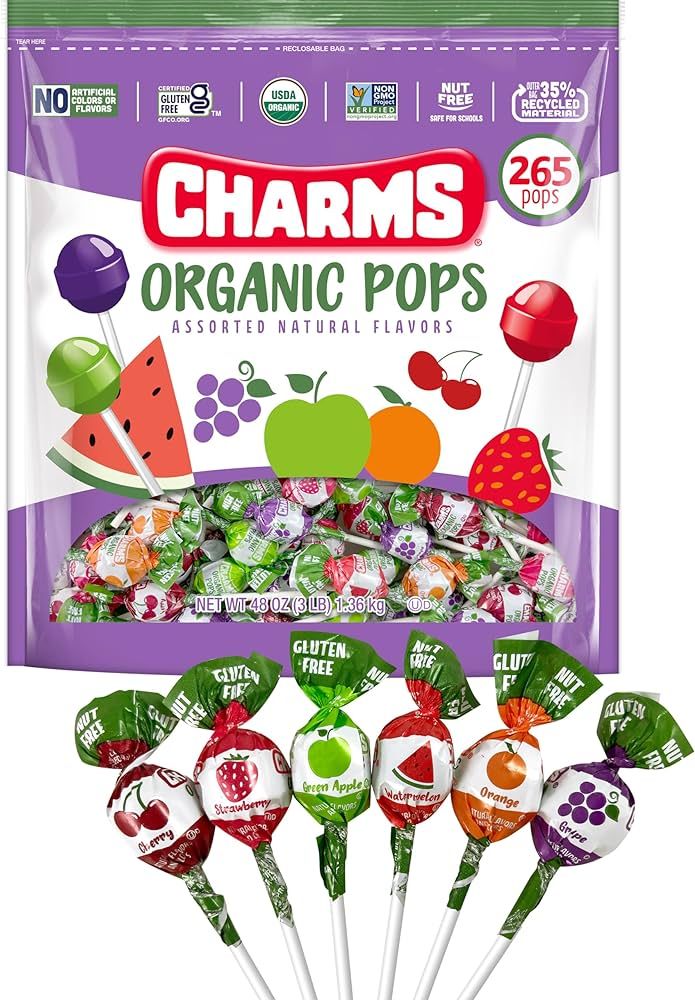 Charms Organic Pops (265 Count) – USDA Organic Fruit Candy Lollipops Made with All Natural Flav... | Amazon (US)