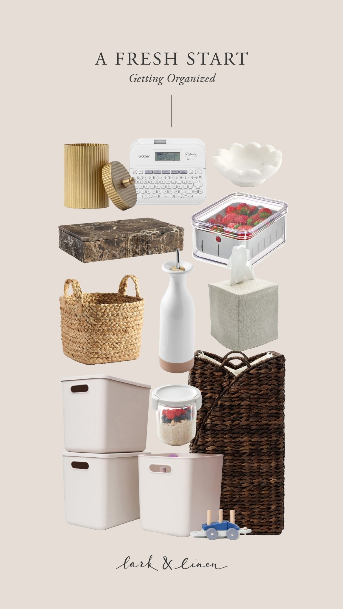 Organizing essentials I’m loving right now—from pretty storage to functional everyday pieces. Think baskets, bins, labels, and chic catchalls that make staying organized feel effortless.

(Linked items: Brass Canister, Label Maker, Marble Catchall, Marble Jewelry Box, Olive Oil Dispenser, Refrigerator Berry Bin, Tote Basket, Linen Tissue Cover, Storage Bins With Lids, Overnight Oats Jar, Laundry Hamper)

#LTKHome #LTKFindsUnder100 #LTKFindsUnder50