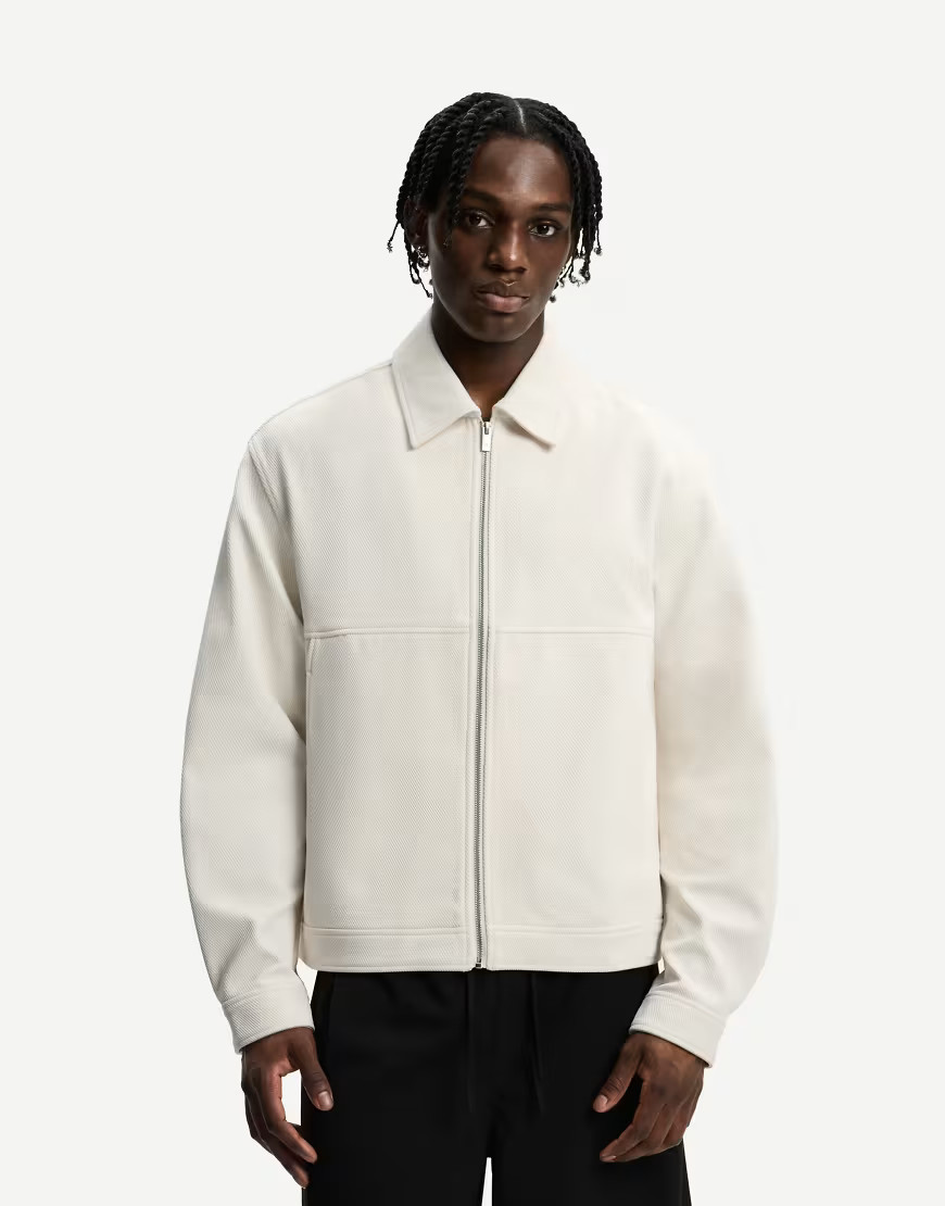 Bershka textured jacket in beige-Neutral | ASOS (Global)