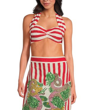 Red Stripe Print Halter Sweetheart Neckline Sleeveless Bra Top | Dillard's