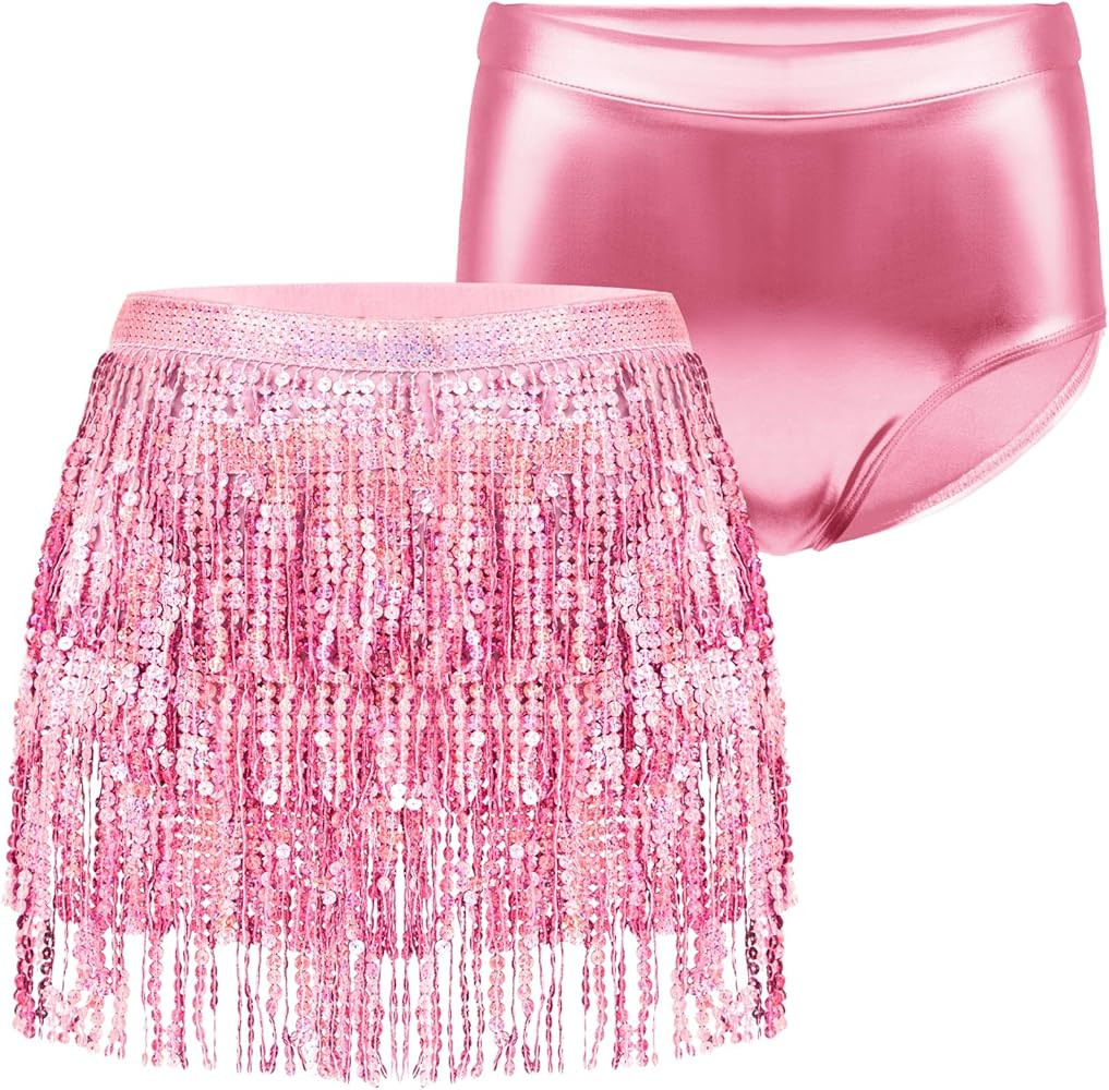 Women's Sequin Tassel Skirts with Metallic Rave Shorts for Women | Amazon (US)