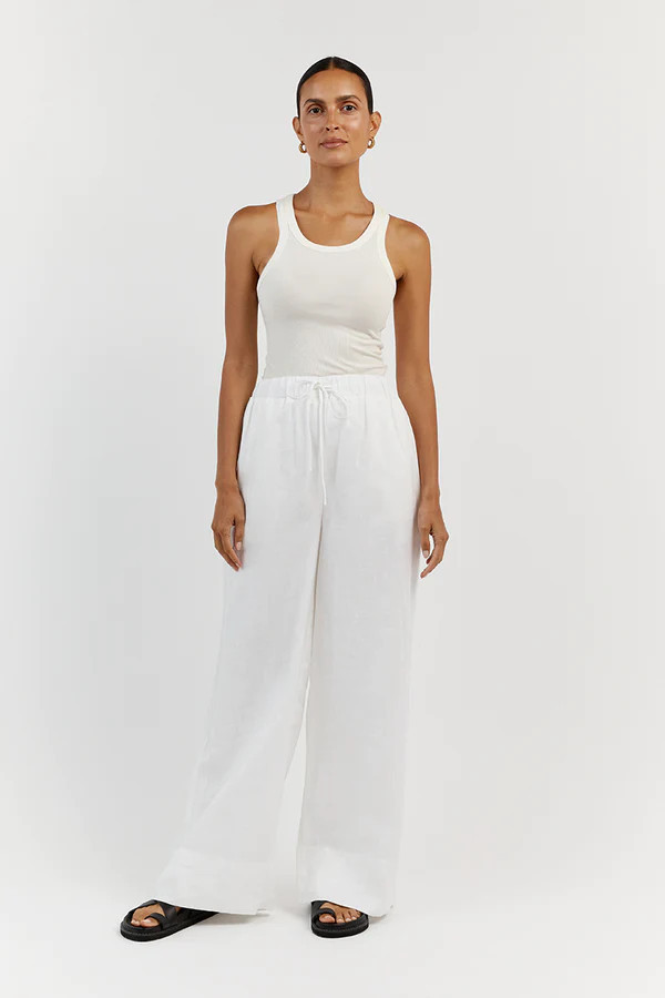 GINA WHITE LINEN ELASTIC WAIST PANT | DISSH