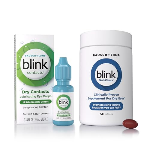 BLINK Contacts Lubricating Eye Drops for Soft & RGP Contact Lenses with Hyaluronate for Hydration & Comforting Daily Eye Care NutriTears Clinically Proven Supplement for Dry Eyes, 50 Softgels | Amazon (US)