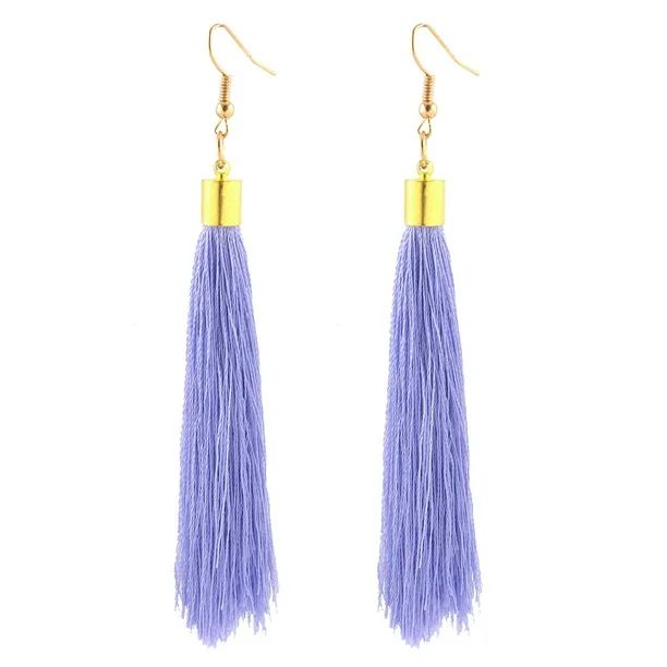 Mini Bead Adorn Fish Hook Decorative Tassel Dangle Earrings Pair Purple - Walmart.com | Walmart (US)