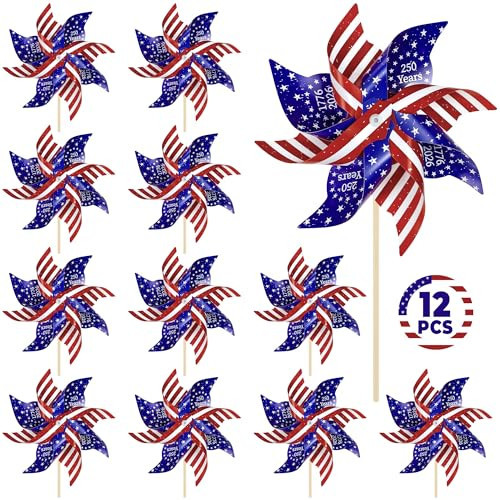 12Pcs 4th of July Decorations Outdoor, 250th Anniversary American Patriotic Pinwheels, Fourth of July Wind Spinners for Independence Day Memorial Day Outdoor Decorations, American Patriotic Decor | Amazon (US)