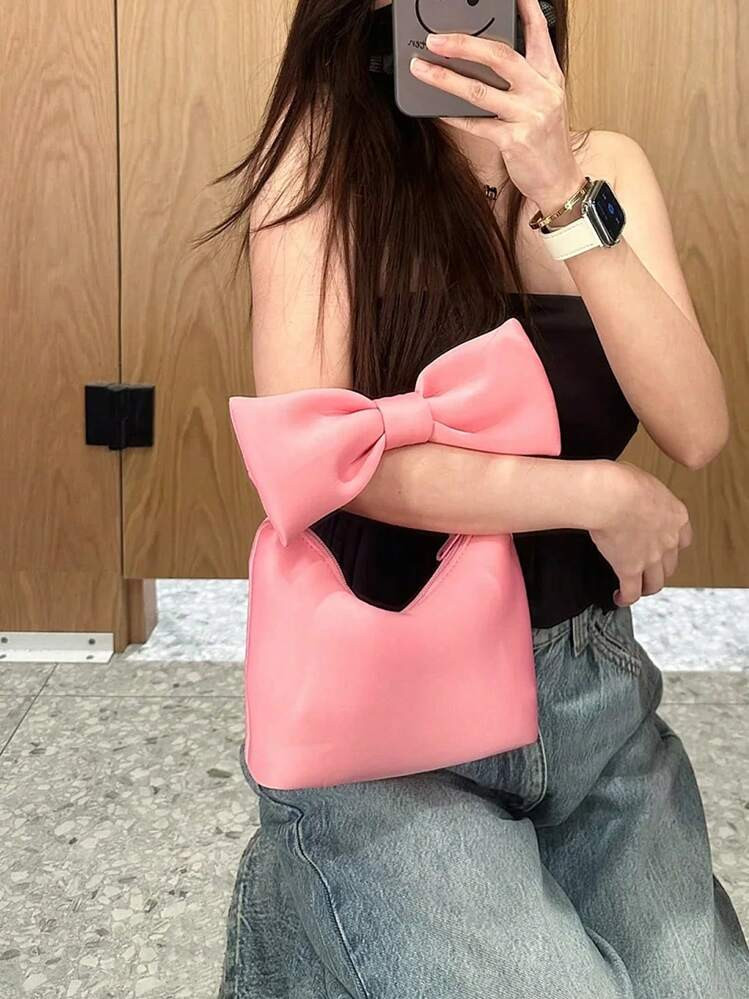 2026 Spring/Summer New Cute Pink Mini Bow Handbag, Wrist Bag, Cloud Bag Business Women's Casual Fashion Daily Commuter Bag, Suitable For Work, Shopping, Dating, Travel, College Students, Women's Bag, Daily Use | SHEIN