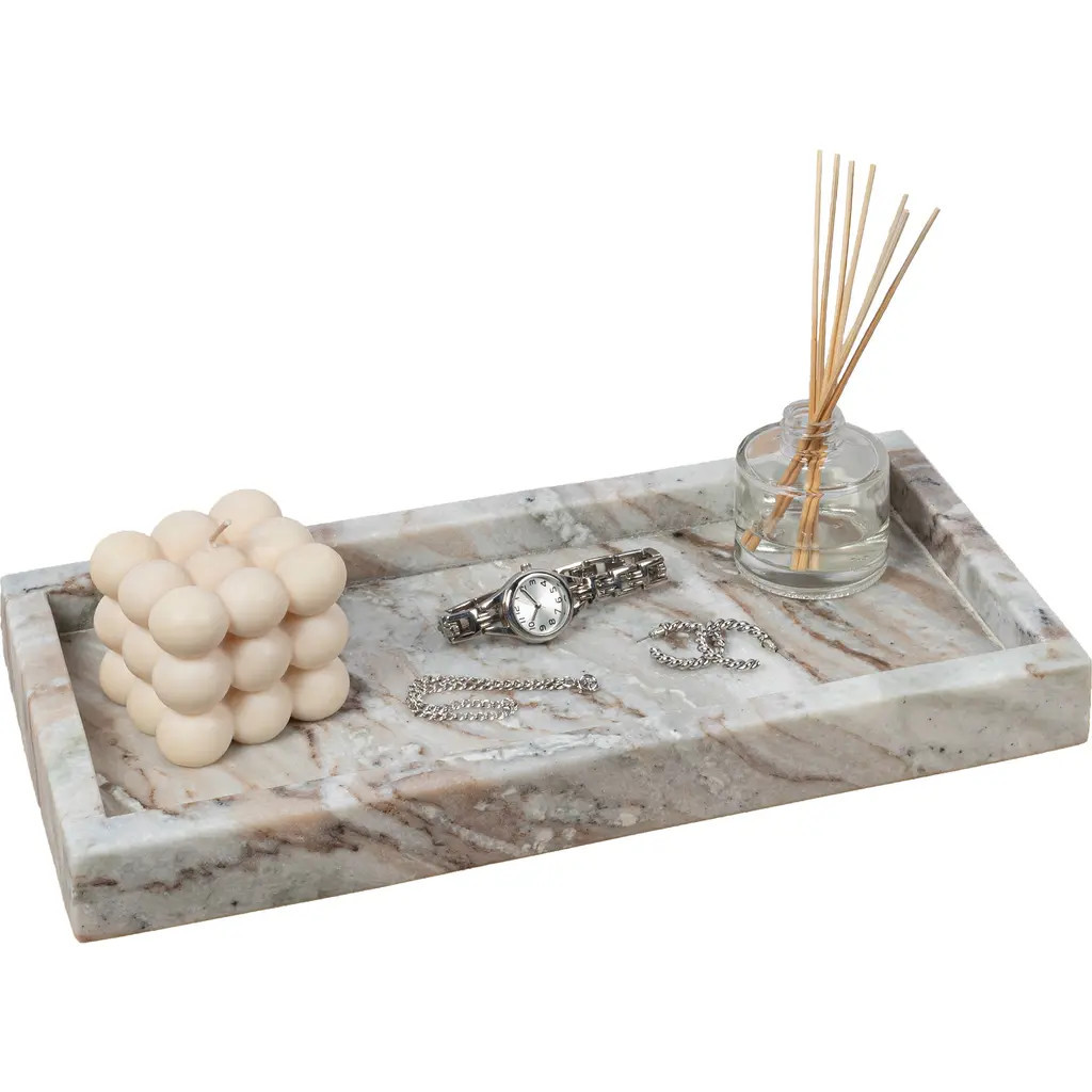 HAPPIMESS Luxe Stone Classic Minimalist Rectangular Marble Bathroom Countertop Tray in Beige Marble at Nordstrom | Nordstrom