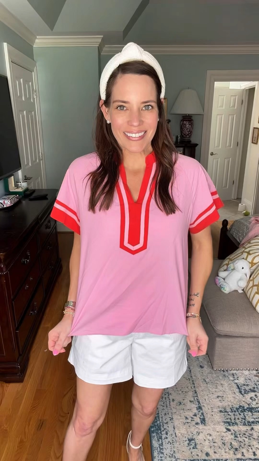 Easy Pink & White Summer Outfit 💗🤍

Such a fun, easy everyday look I threw on and ended up loving 💕 This pink contrast trim top is lightweight and so flattering, paired with classic white high-rise shorts for a clean, preppy vibe. Added my go-to espadrille wedges for a little height and finished it with a pearl headband + stack of colorful bracelets 💖✨

Perfect for errands, lunch dates, or casual summer days when you still want to feel put together ☀️🌸

lightweight summer outfit, pink and white outfit, preppy summer style, casual cute outfit ideas, amazon fashion finds, espadrille wedges outfit, everyday summer look, feminine preppy outfit

#LTKOver40 #LTKootd #LTKPetite
