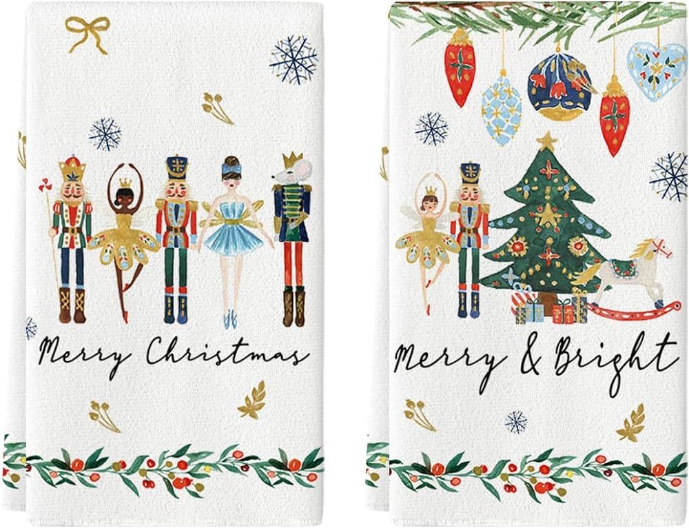 Artoid Mode Nutcrackers Xmas Balls and Trees Merry Christmas Kitchen Towels Dish Towels, 18x26 In... | Amazon (US)