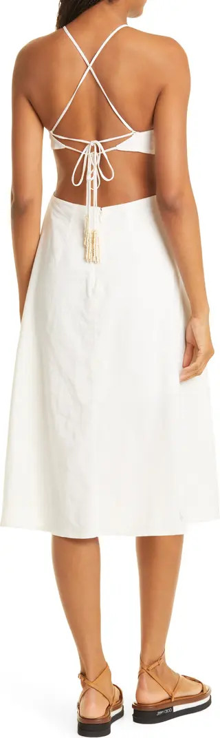Flower Appliqué Cutout Linen Blend Midi Dress | Nordstrom