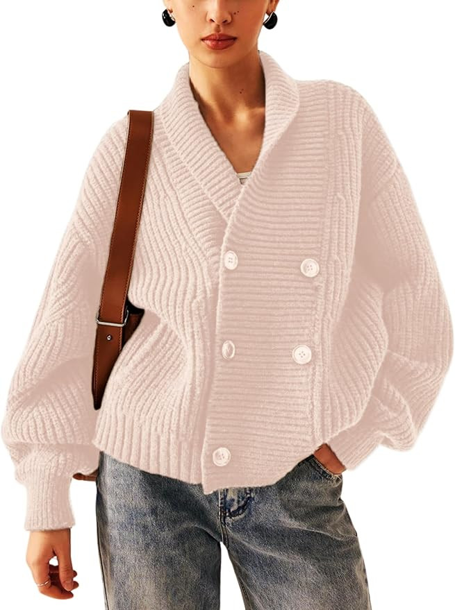 Xiaoxuemeng Womens Knitted Cardigan Sweater Button Down Shawl Collar Cardigan Jackets Chunky Ribb... | Amazon (US)