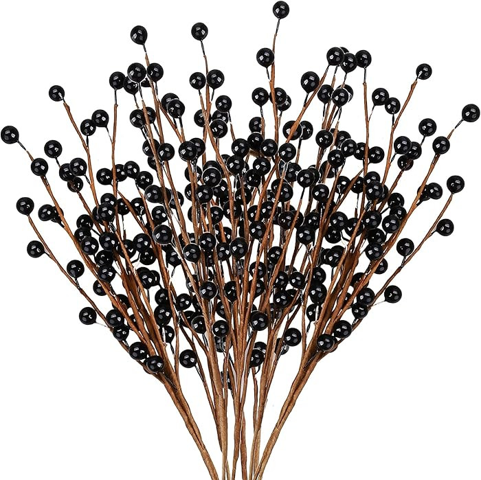 GREENTIME 12 Pack Black Artificial Holly Berry Picks 14" Fake Berry Stems for vase Xmas Christmas... | Amazon (US)